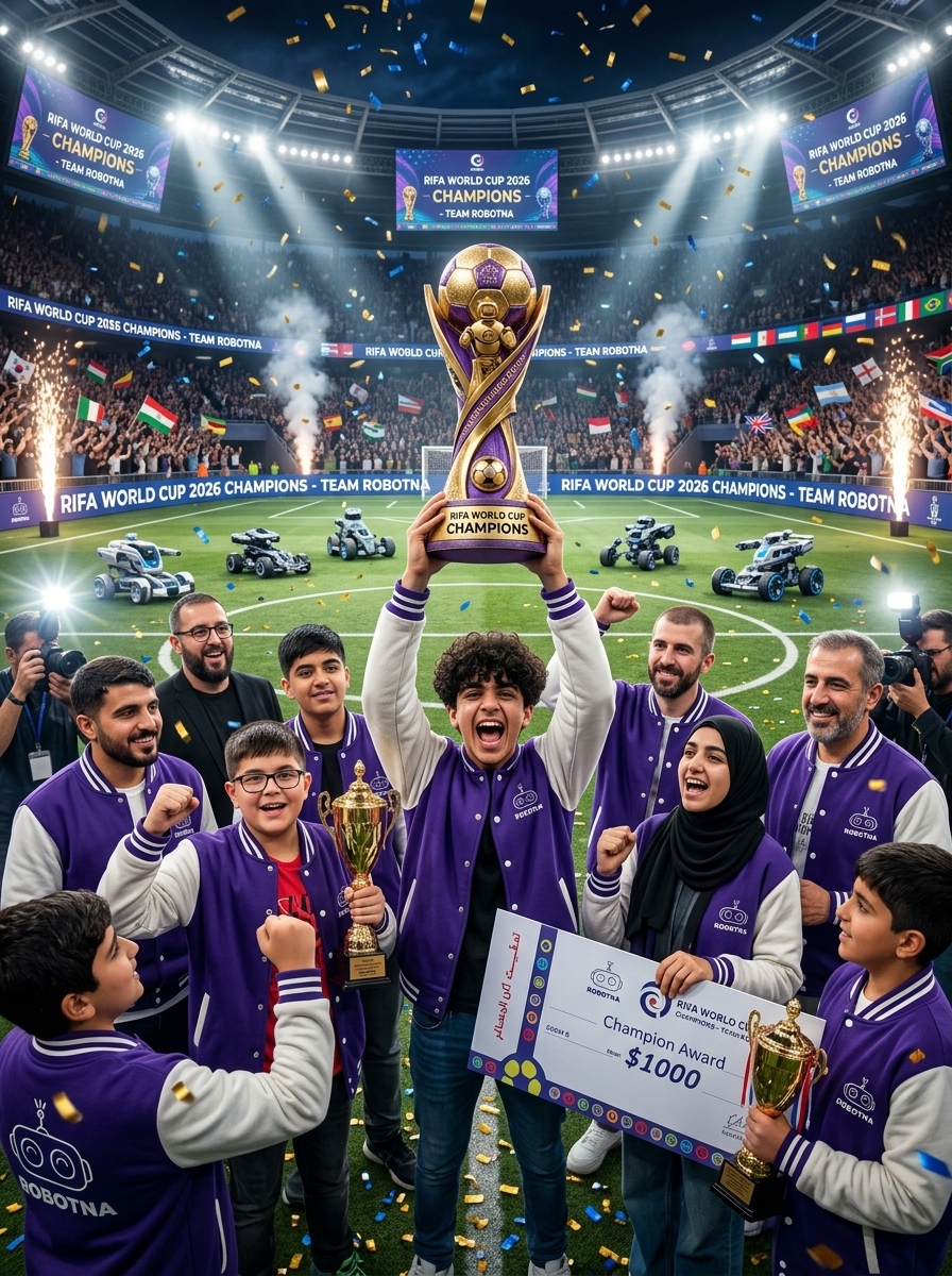 A team celebrating a match moment during RIFA World Cup competition
